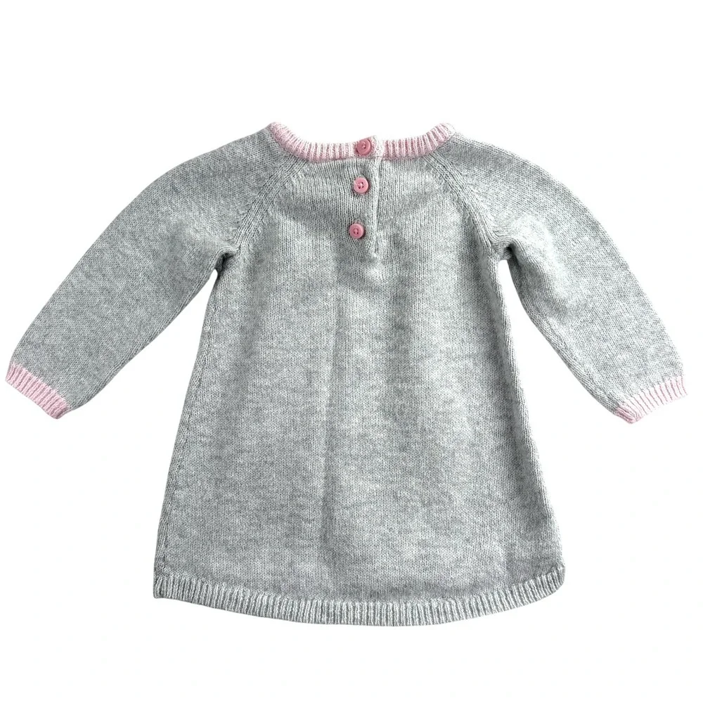 Gymboree‎ Baby Girls Grey Pink Bunny Knit Sweater Dress 3-6 Months Raglan Sleeve